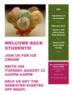 Welcome Back Students: Join us for Ice Cream Social, Keith 208, Aug 23, 2-4